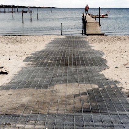 Strandriste som gangvej i sand